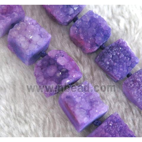 purple druzy quartz beads, square