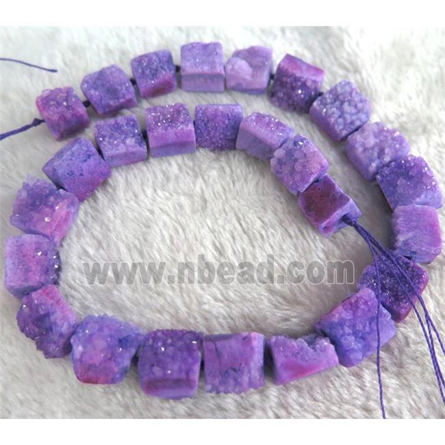 purple druzy quartz beads, square