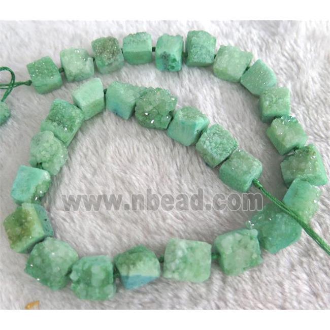 green druzy quartz beads, square