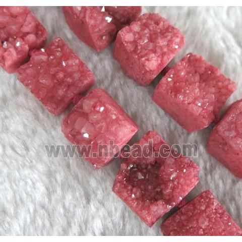 red druzy quartz beads, square