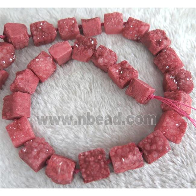 red druzy quartz beads, square
