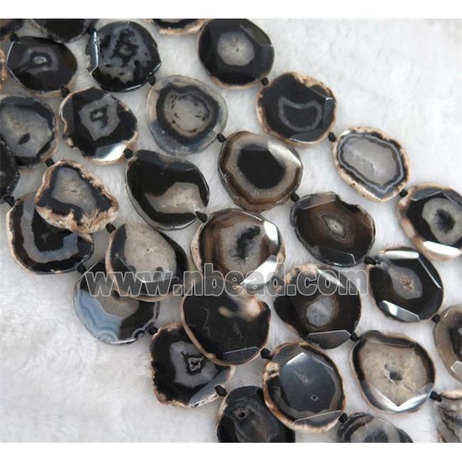 white druzy agate slab beads, freeform, black