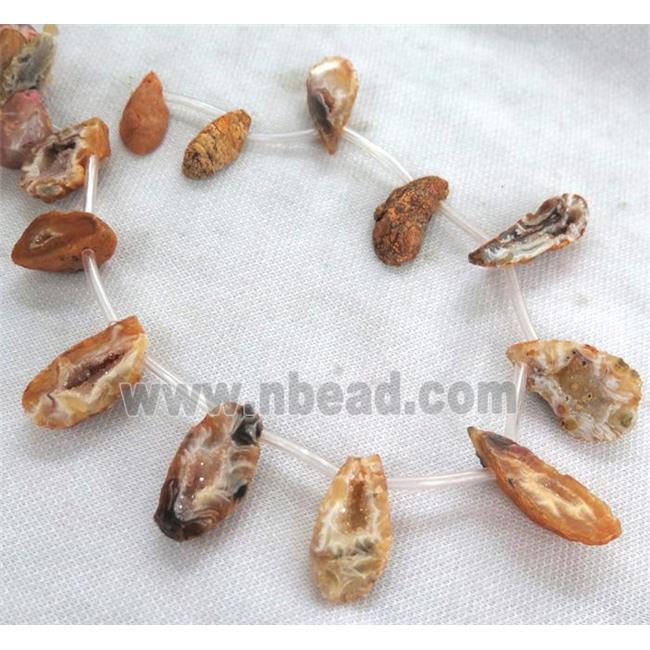 orange agate druzy geode beads, freeform, topdrilled