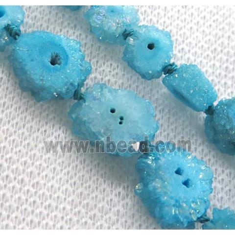 blue solar druzy quartz beads, freeform