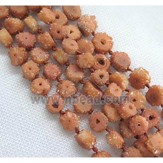 orange solar druzy quartz beads, freeform