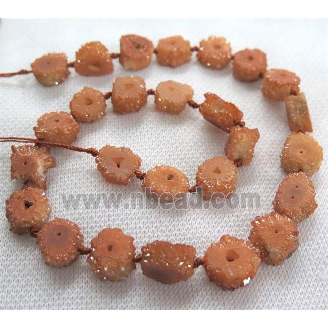 orange solar druzy quartz beads, freeform