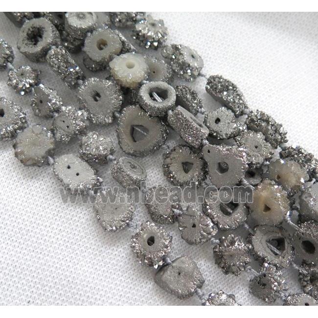 silver solar druzy quartz beads, freeform