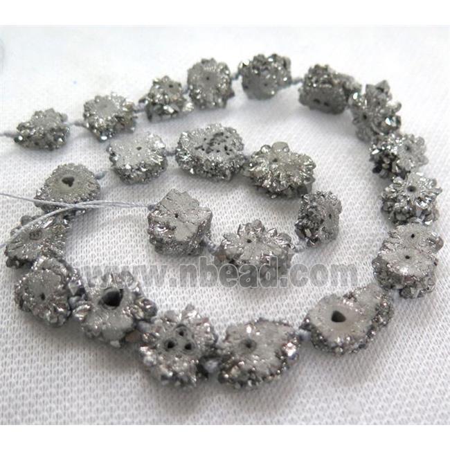 silver solar druzy quartz beads, freeform