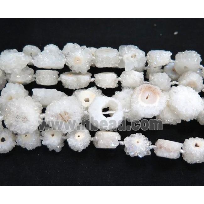 white AB-color solar druzy quartz beads, freeform