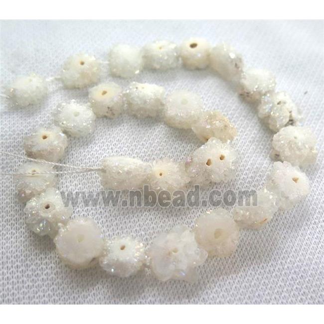 white AB-color solar druzy quartz beads, freeform