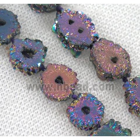 rainbow solar druzy quartz beads, freeform