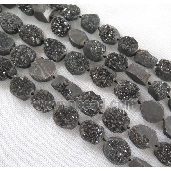 druzy quartz bead, freeform, black electroplated