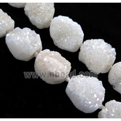 druzy quartz bead, freeform, white AB color
