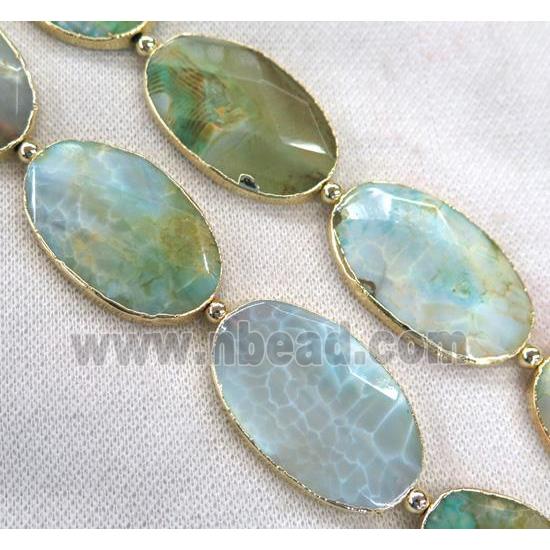 green dragon veins Agate Beads, faceted oval, gold plated