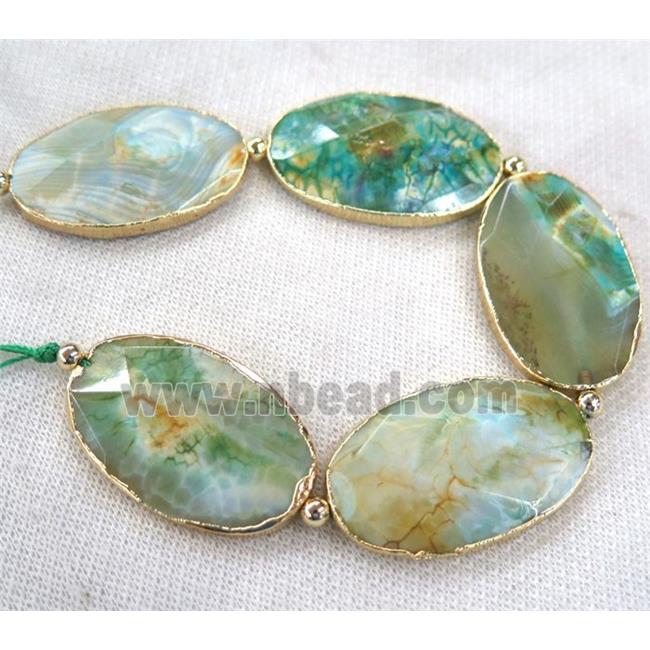 green dragon veins Agate Beads, faceted oval, gold plated