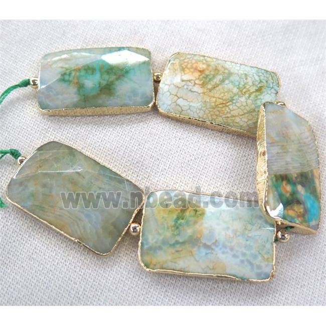 green dragon veins Agate Beads, faceted rectangle, gold plated