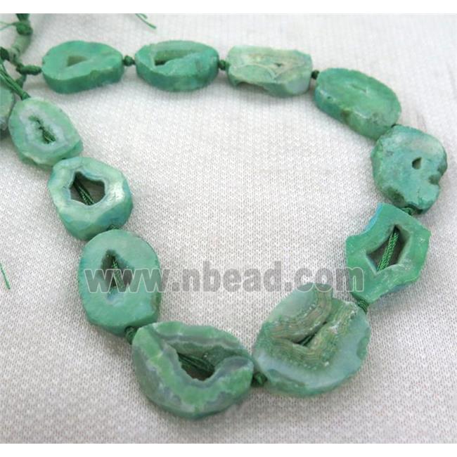 green agate geode druzy beads, flat freeform