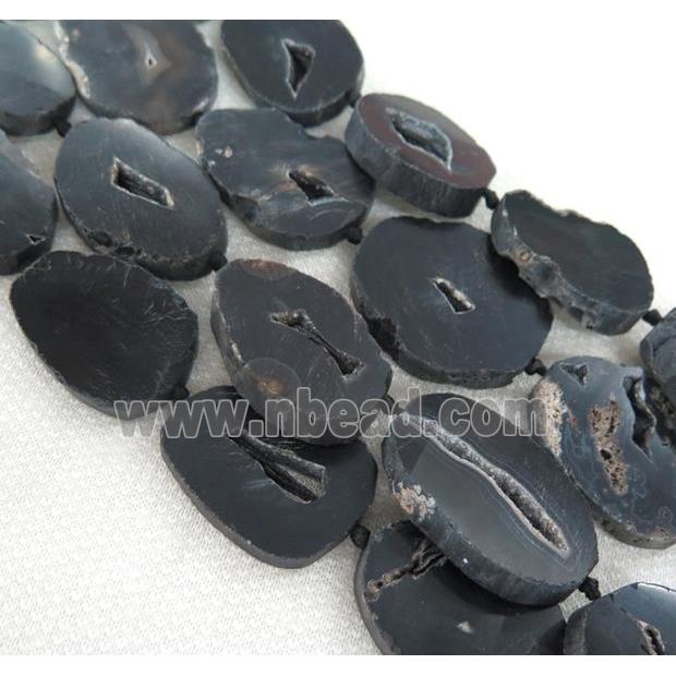 black agate geode druzy bead, flat freeform