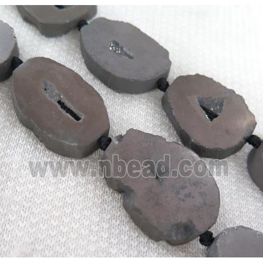 gray agate geode druzy bead, flat freeform