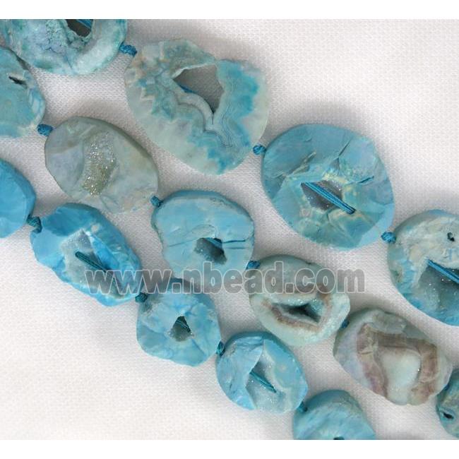 druzy agate beads, freeform, blue