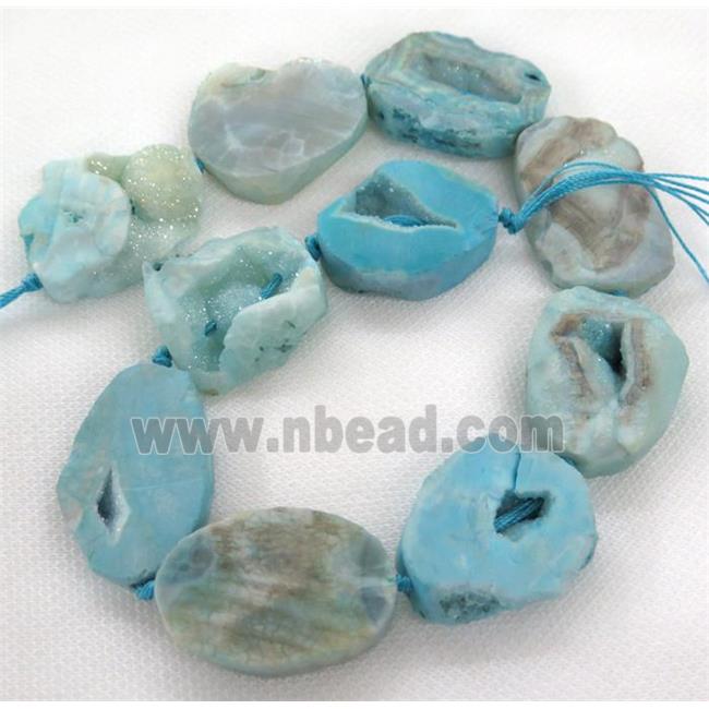 druzy agate beads, freeform, blue