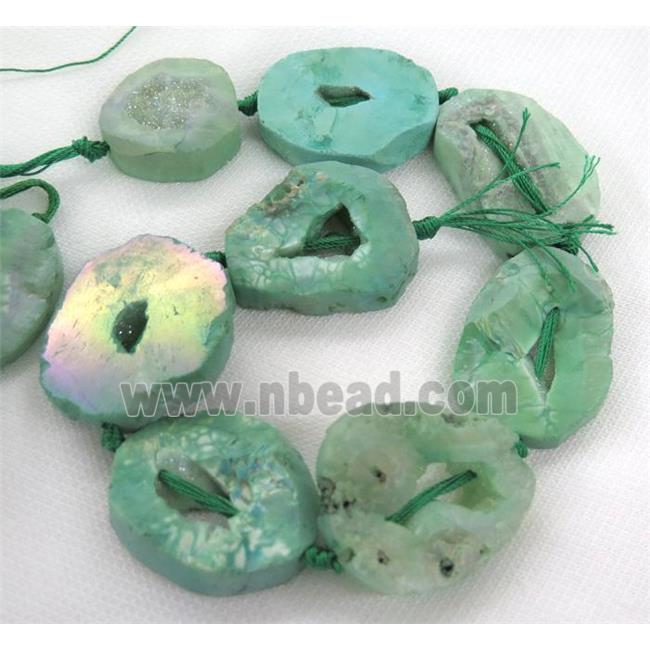 druzy agate beads, freeform, green