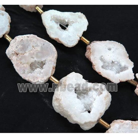druzy agate slab beads, freeform, white AB color