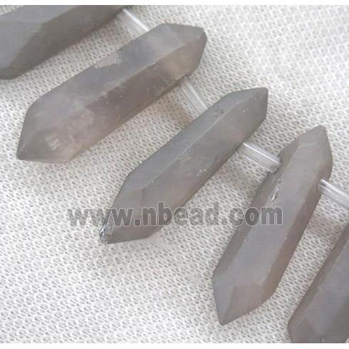 matte Clear Quartz Bullet Beads, top-drilled, grey electroplated