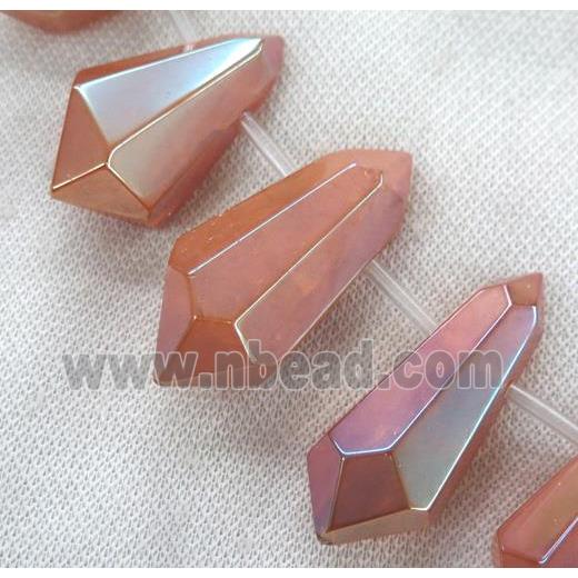 Clear Quartz Bullet Beads, top-drilled, gold champagne electroplated