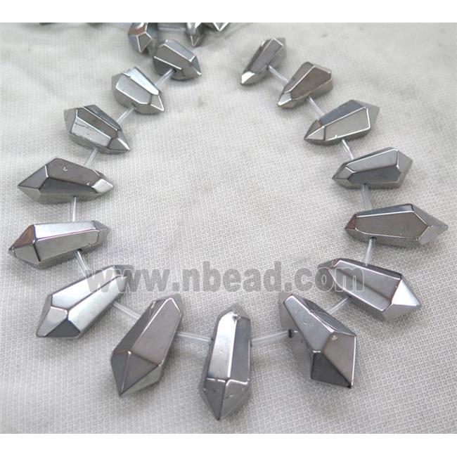 Clear Quartz Bullet Beads, top-drilled, silver electroplated