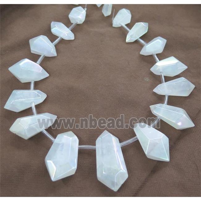 Clear Quartz Bullet Beads, top-drilled, white AB color