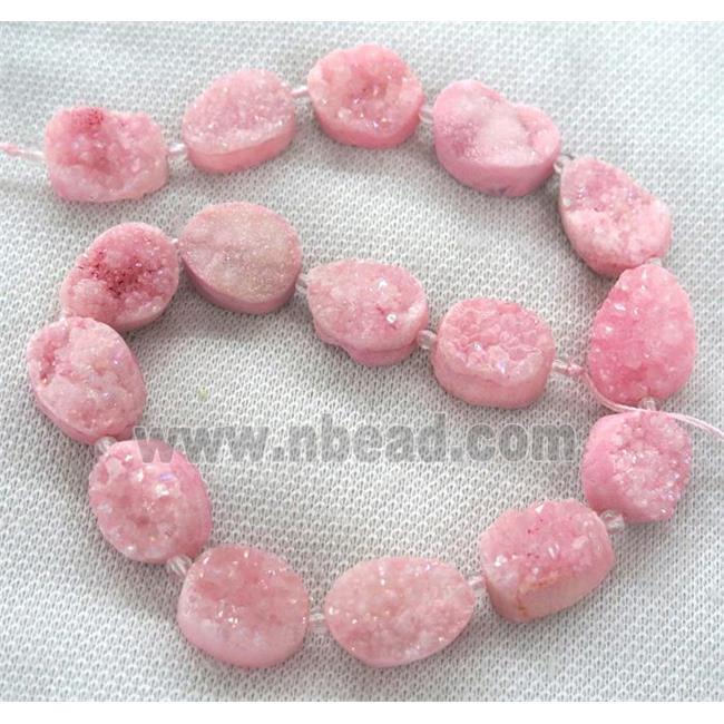 pink druzy quartz beads, freeform