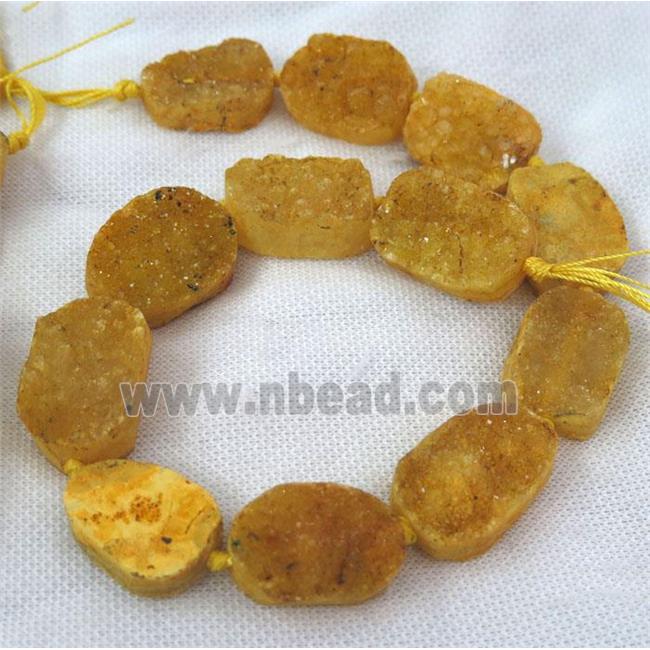 yellow druzy quartz beads, freeform