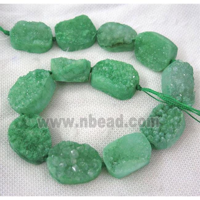 green druzy quartz beads, freeform
