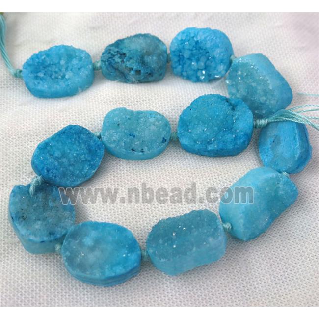 blue druzy quartz beads, freeform
