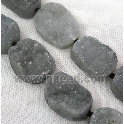 gray druzy quartz bead, freeform