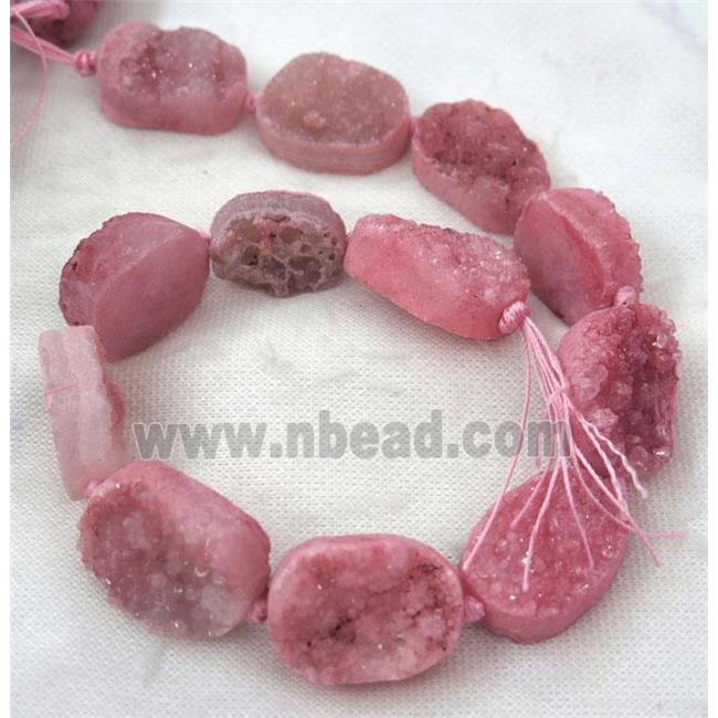 pink druzy quartz bead, freeform
