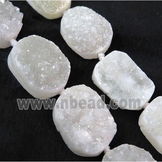 white druzy quartz beads, freeform