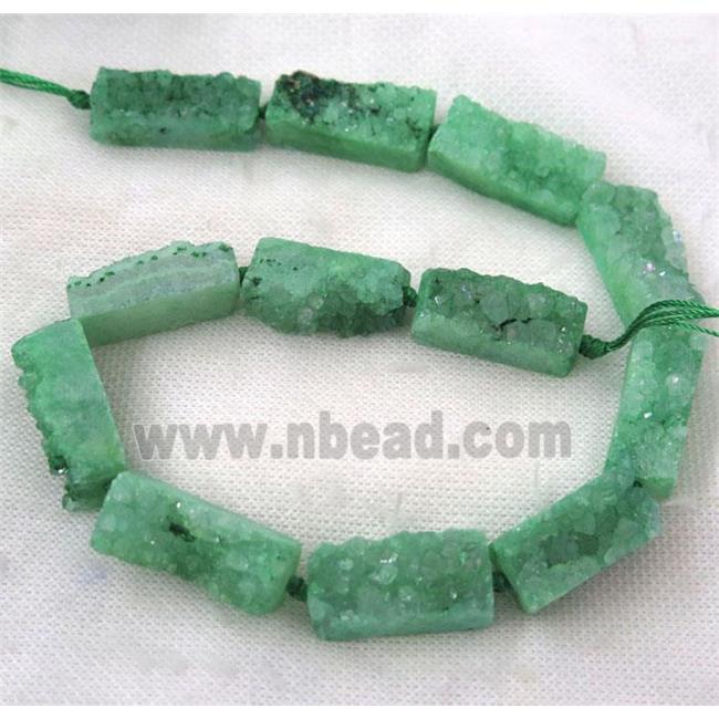 green druzy quartz bead, rectangle