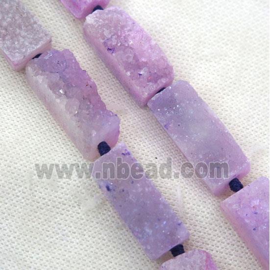purple druzy quartz bead, rectangle