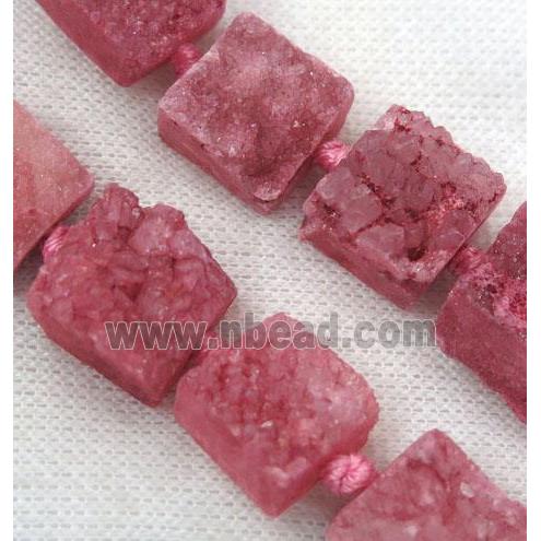 red druzy quartz bead, square