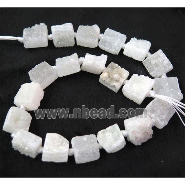 white druzy quartz bead, square