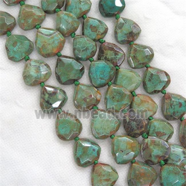peacock green Dragonveins Agate beads, faceted heart