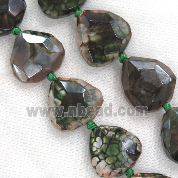 green Dragon veins Agate beads, faceted heart