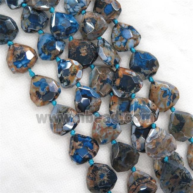 navy blue Dragonveins Agate beads, faceted heart
