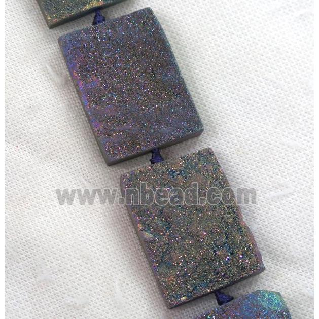 rainbow Druzy Quartz beads, rectangle