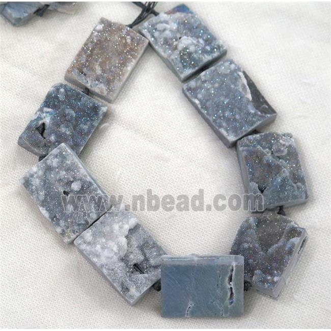 gray AB-color Druzy Quartz beads, rectangle