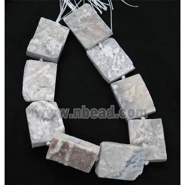 white AB-color Druzy Quartz beads, rectangle