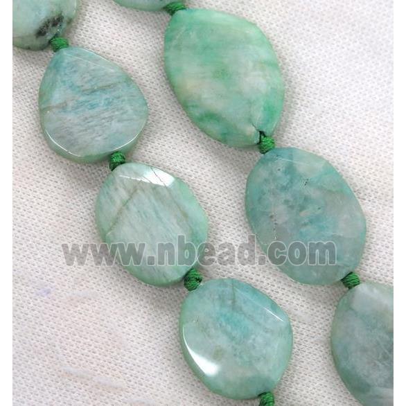green Amazonite beads, faceted freeform