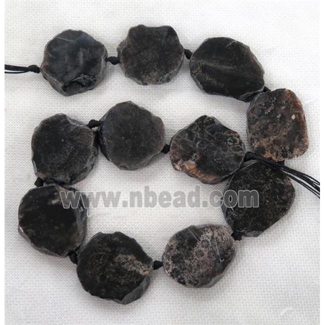 black Coral Fossil slab beads